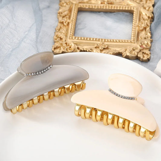 Luxury Acrylic Hair Claw Clip – French Gold-Edge Hair Accessory for Women
