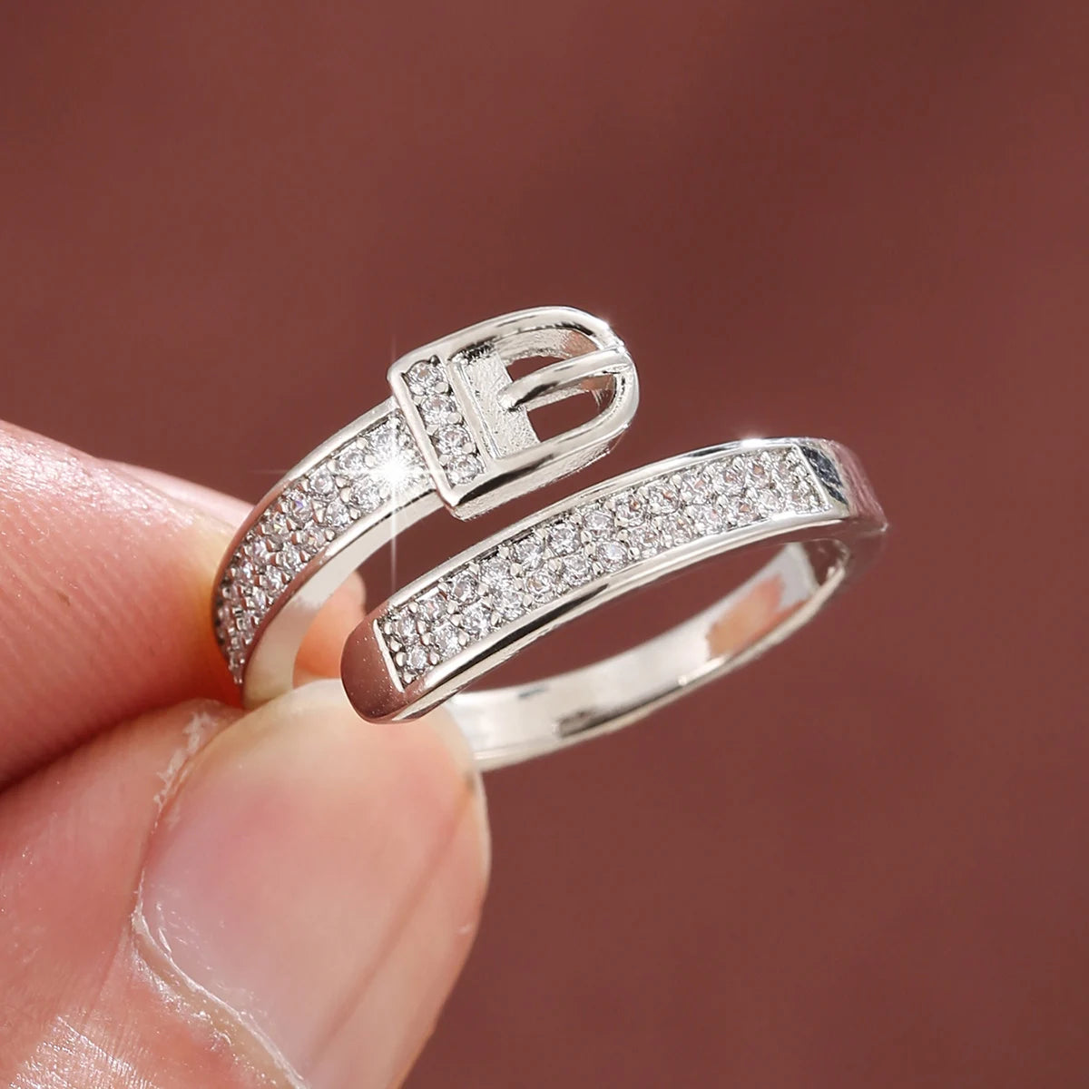 CZ Buckle Adjustable Statement Ring for Women