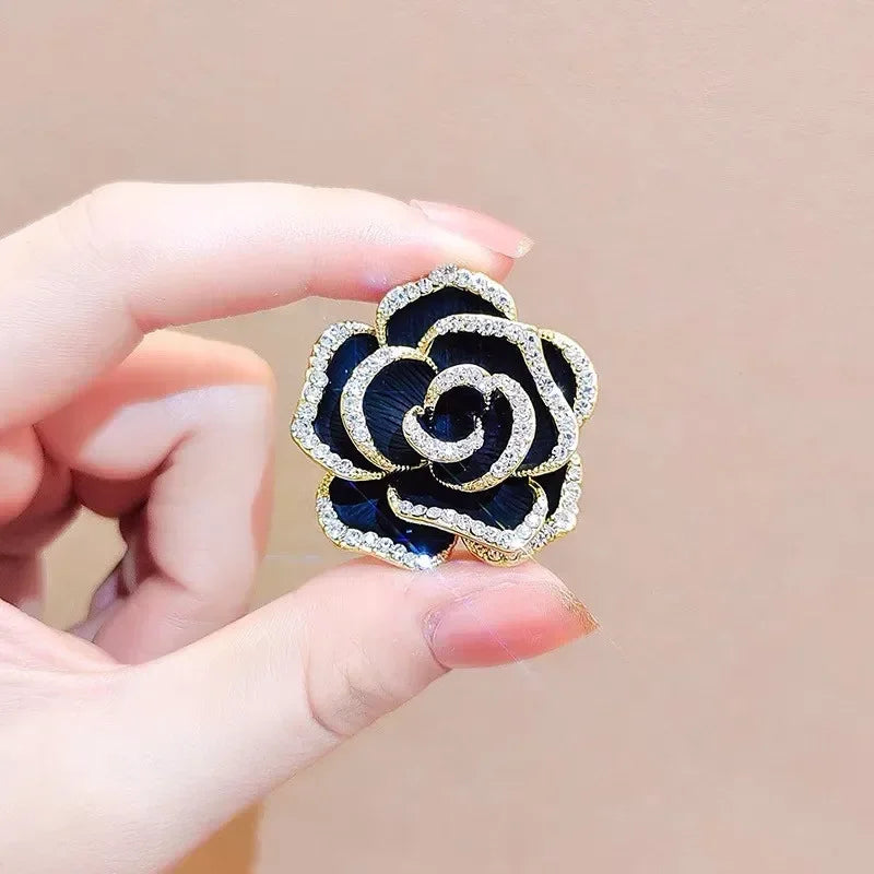 Luxury Rose Flower Brooch – Crystal Pin for Women