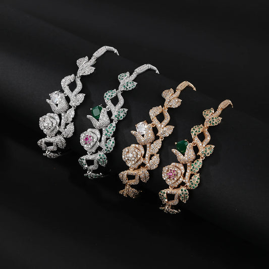 Luxury Rose Zircon Bracelet – Elegant Branch Design for a Royal Look