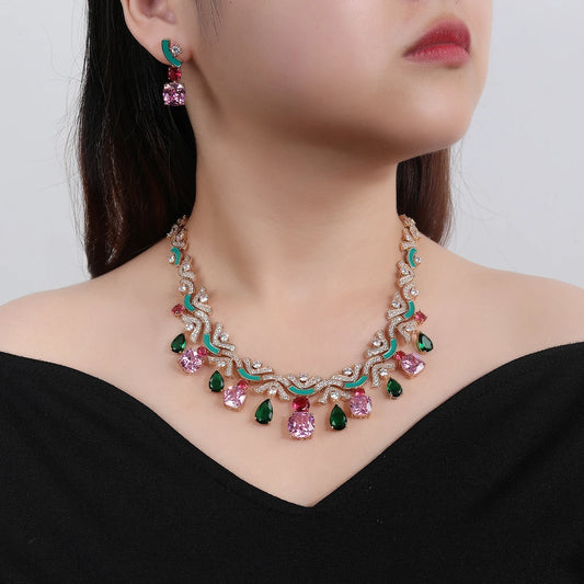Luxury Zirconia Jewelry Set – Elegant Necklace & Earrings for Bridal and Evening Occasions