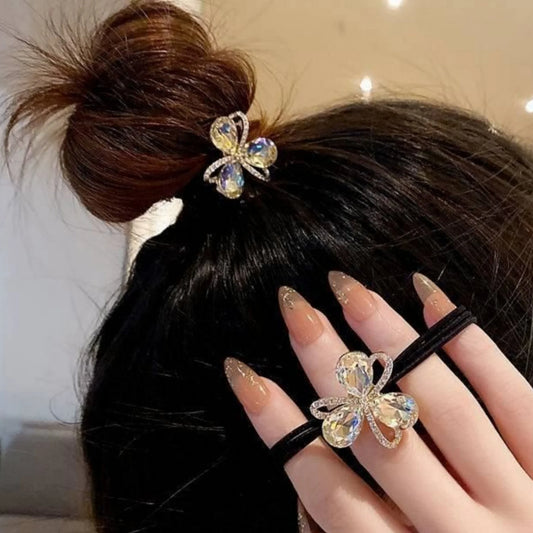Crystal Flower Hair Tie – Elegant Elastic Hair Accessory for Women & Girls