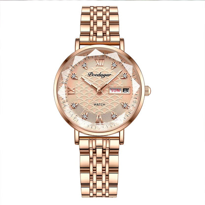 Elegant Rose Gold Women’s Watch – Waterproof Stainless Steel Luxury Bracelet with Luminous Dial