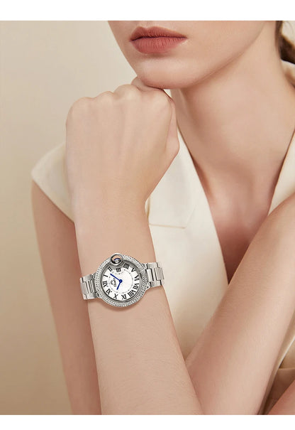 Elegant Crystal Women's Watch – Stainless Steel Quartz Dress Watch