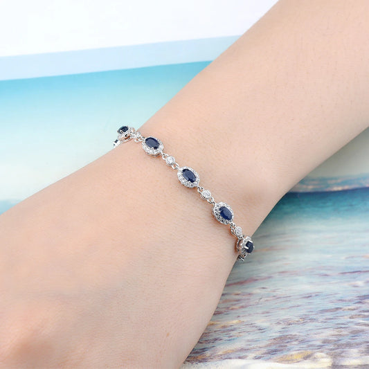 Luxury 925 Silver Blue Sapphire Bracelet – 2.5 Carats Elegant Gemstone Jewelry