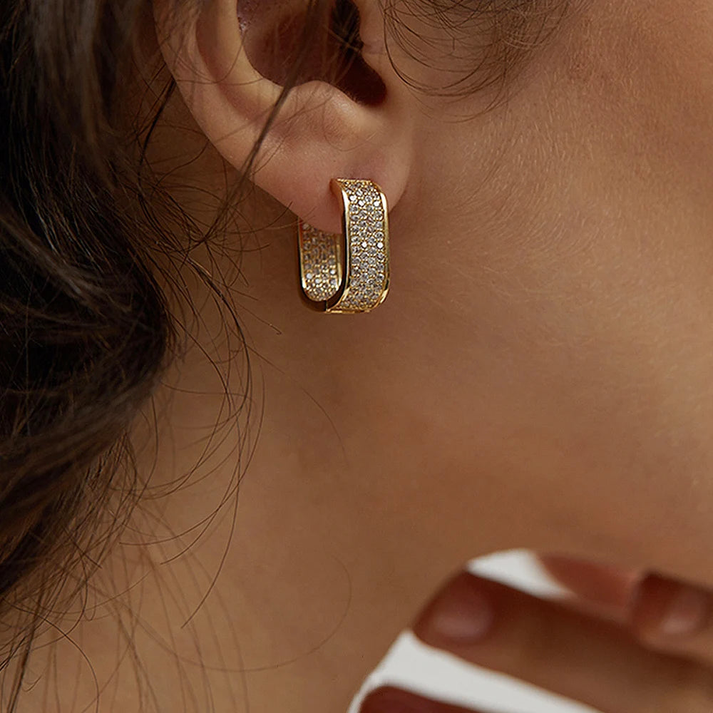 Fashion Paved CZ Hoop Earrings Metal Silver Color/Gold Color Simple