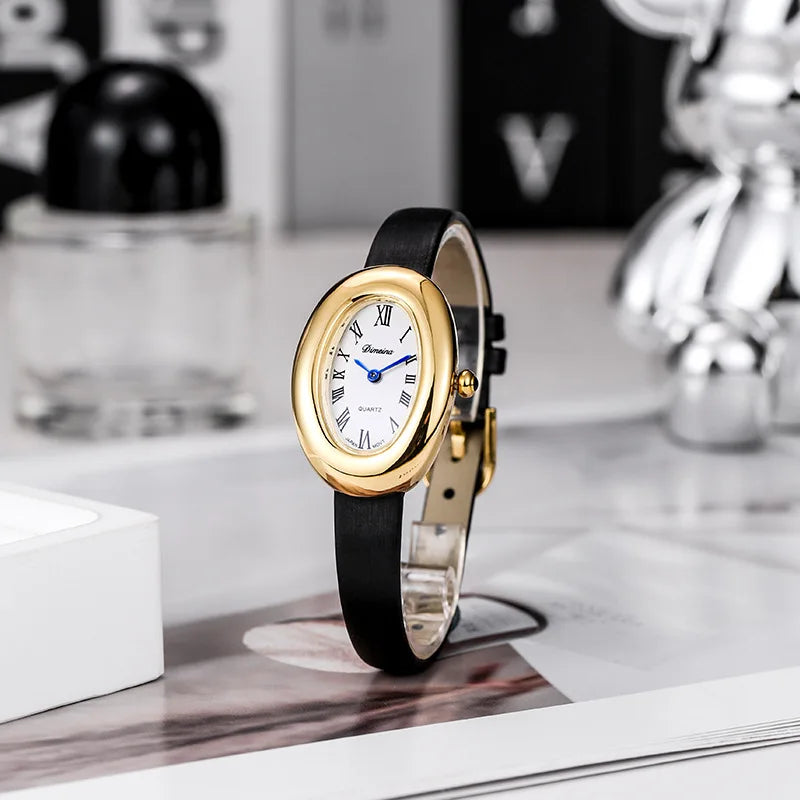 Luxury Oval Leather Women's Watch – Roman Dial Quartz Watch