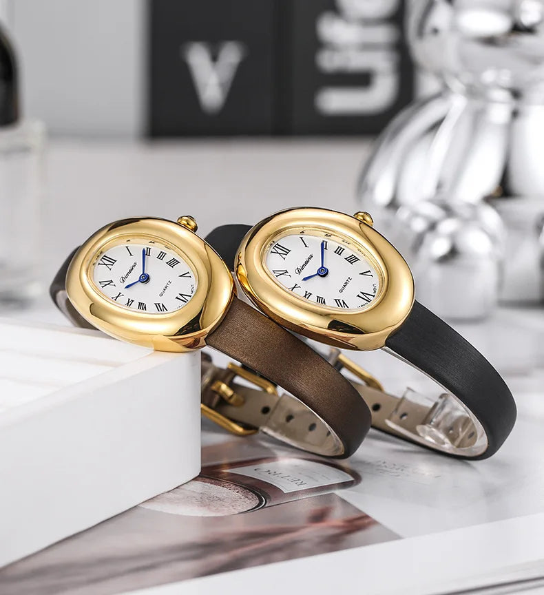 Luxury Oval Leather Women's Watch – Roman Dial Quartz Watch