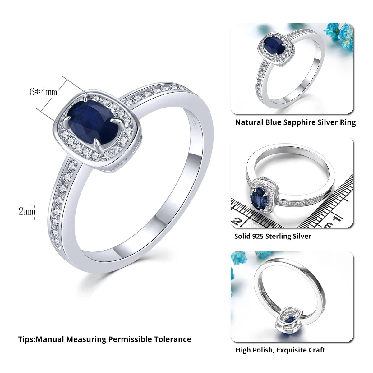 925 Sterling Silver Blue Sapphire Ring – Luxury Engagement Jewelry