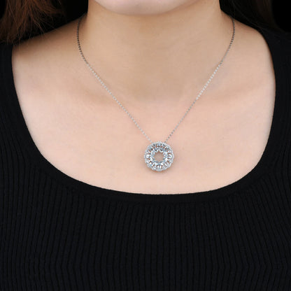 Luxury Aquamarine Circle Pendant – 925 Sterling Silver, Light Blue Sparkle