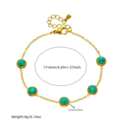 Stainless Steel Round Turquoise Necklace Bracelet Earrings Suit For Womens  TrendNon-fading jewelry Set