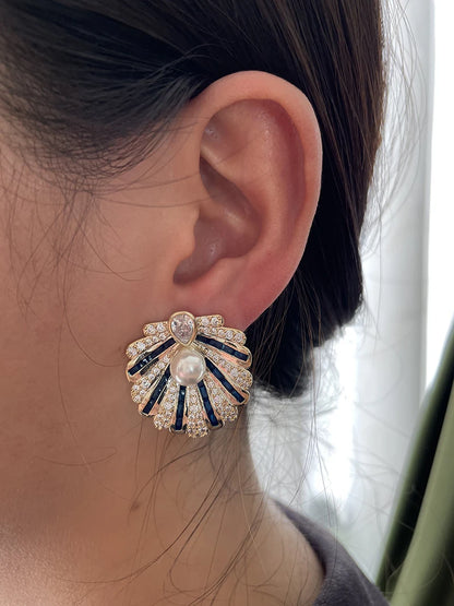Luxury Shell Zircon Stud Earrings – Elegant Waterdrop Design