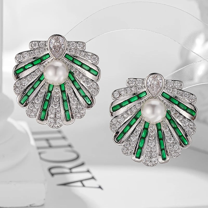 Luxury Shell Zircon Stud Earrings – Elegant Waterdrop Design