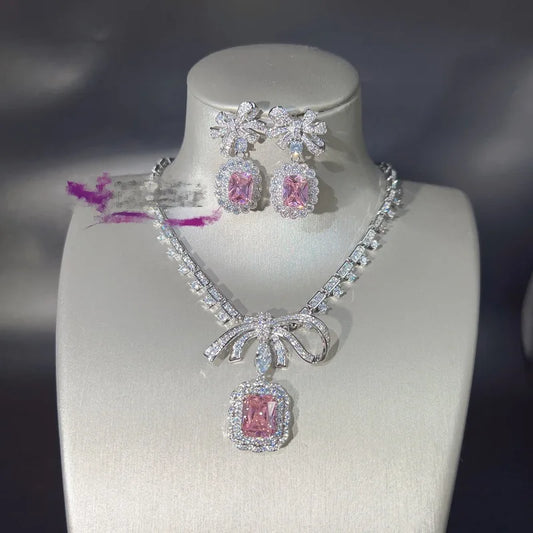 Luxury Zirconia Necklace & Earrings Set – Elegant Bow Design