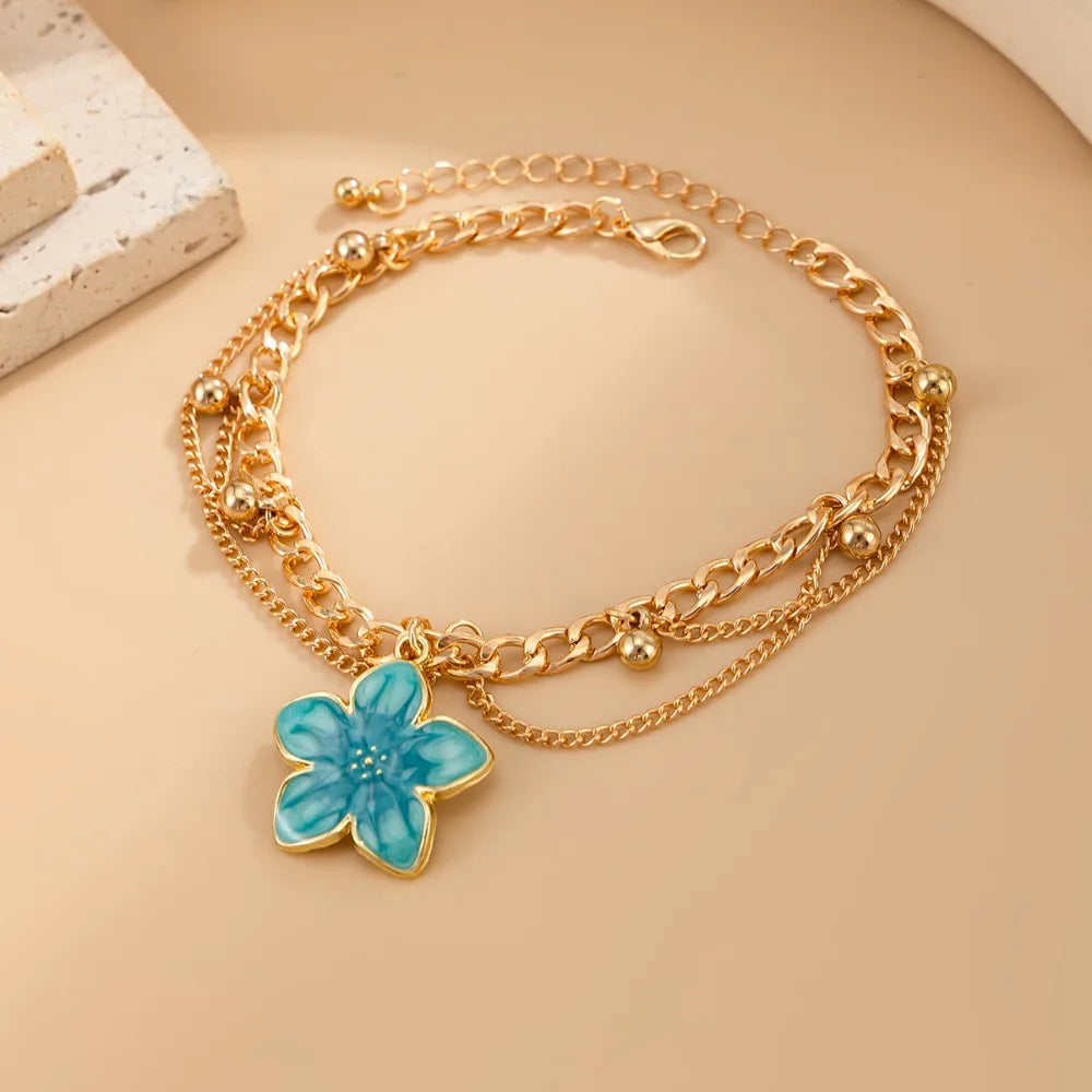 Elegant Gold Flower Anklet – Women's Charm Foot Jewelry