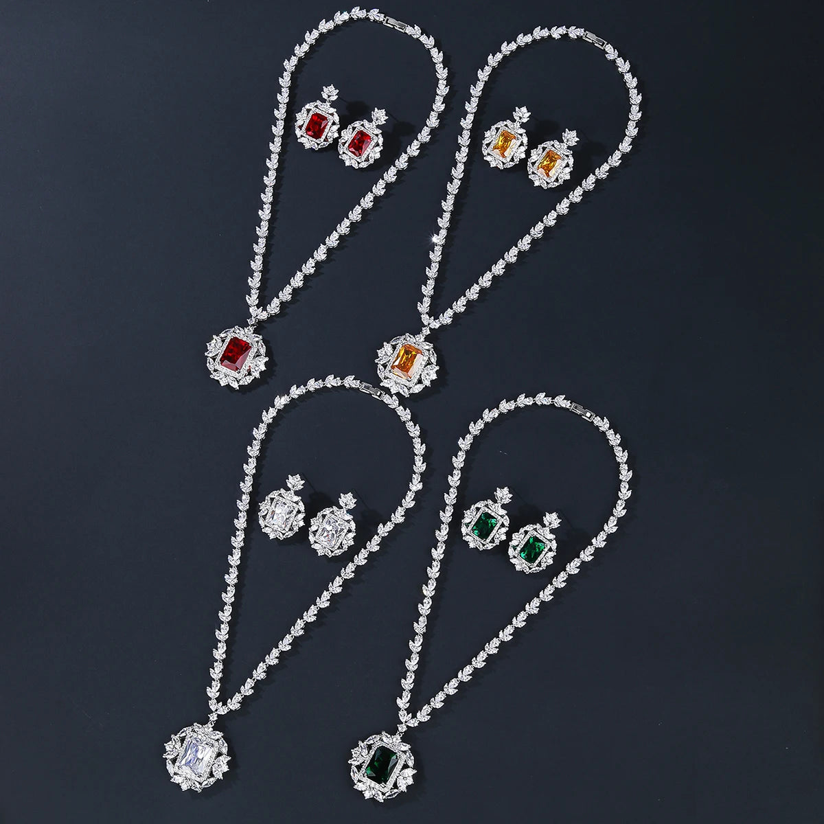 Luxury Cubic Zirconia Necklace & Earrings Set – Bridal & Evening Jewelry for Women