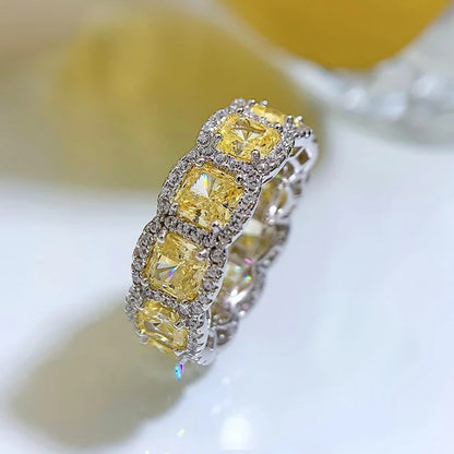 Multicolor Zircon Eternity Ring 925 Sterling Silver Wedding Band for Parties & Wedding