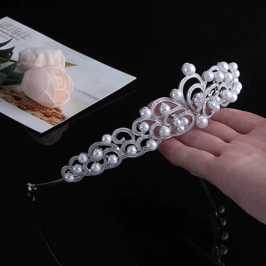Elegant Royal Wedding Crown with Baroque Design – Pearl & Zircon Tiara for Brides