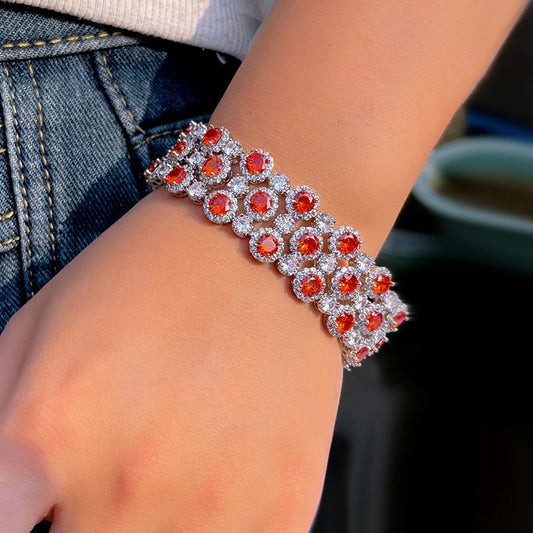 Royal Shine Zirconia Bracelet – Wide Sparkle Cuff for Women, Elegant Jewelry for Parties & Occasions