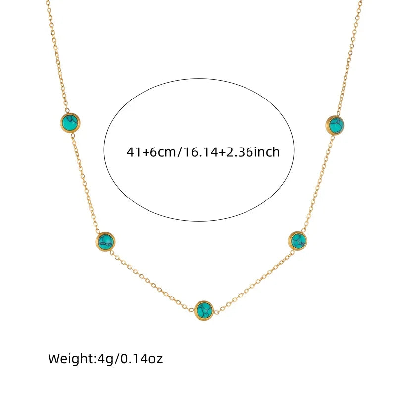 Stainless Steel Round Turquoise Necklace Bracelet Earrings Suit For Womens  TrendNon-fading jewelry Set