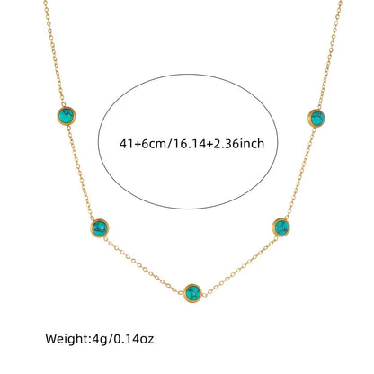 Stainless Steel Round Turquoise Necklace Bracelet Earrings Suit For Womens  TrendNon-fading jewelry Set