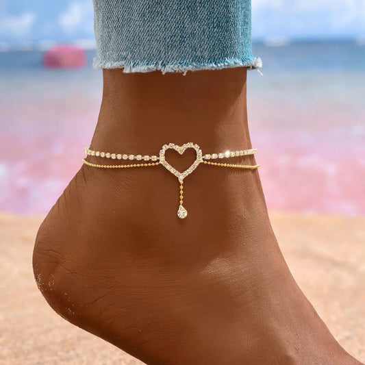Luxury Zircon Heart Anklet – Elegant & Stylish Look