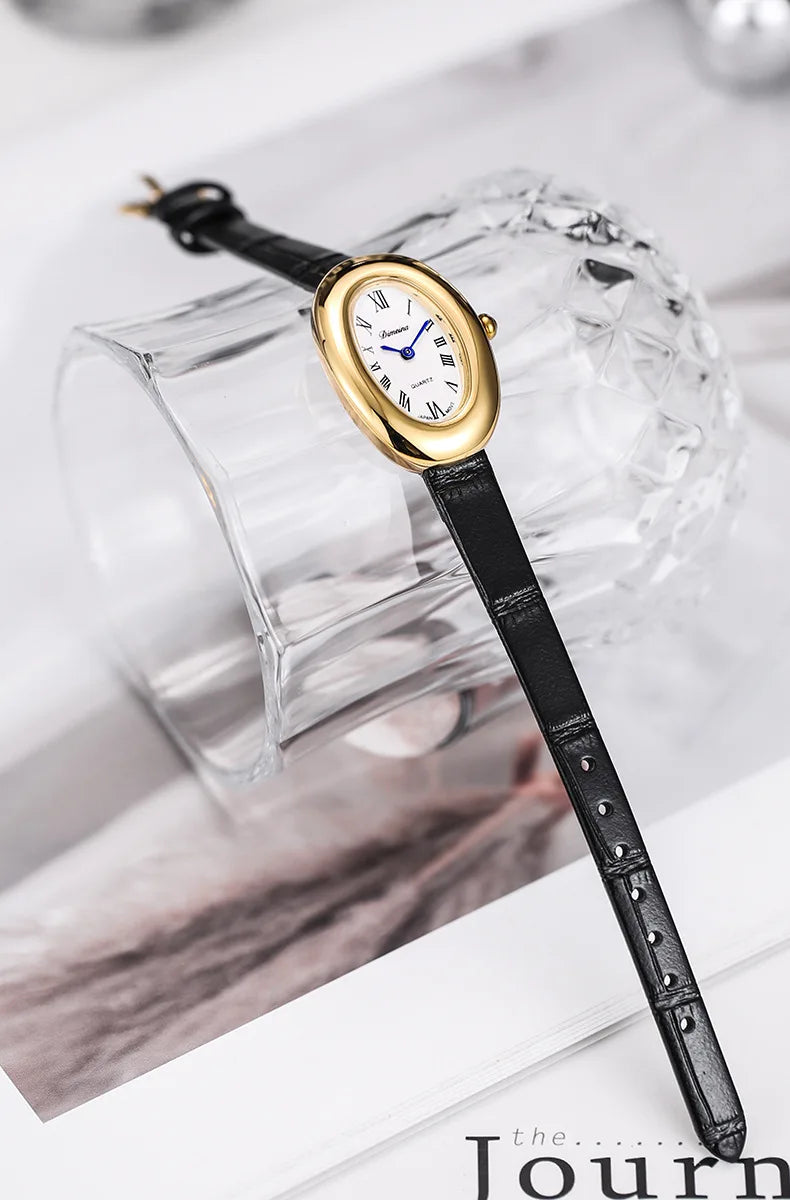 Luxury Oval Leather Women's Watch – Roman Dial Quartz Watch
