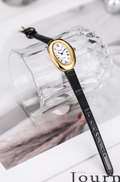 Luxury Oval Leather Women's Watch – Roman Dial Quartz Watch