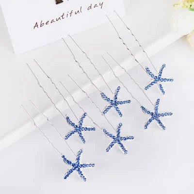 Crystal Starfish Hair Pins – 6-Piece Elegant Hair Accessory Set