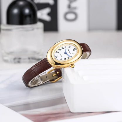 Luxury Oval Leather Women's Watch – Roman Dial Quartz Watch