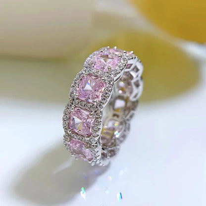 Multicolor Zircon Eternity Ring 925 Sterling Silver Wedding Band for Parties & Wedding