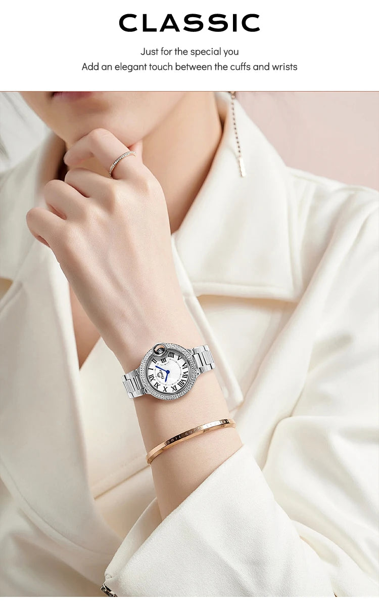 Elegant Crystal Women's Watch – Stainless Steel Quartz Dress Watch