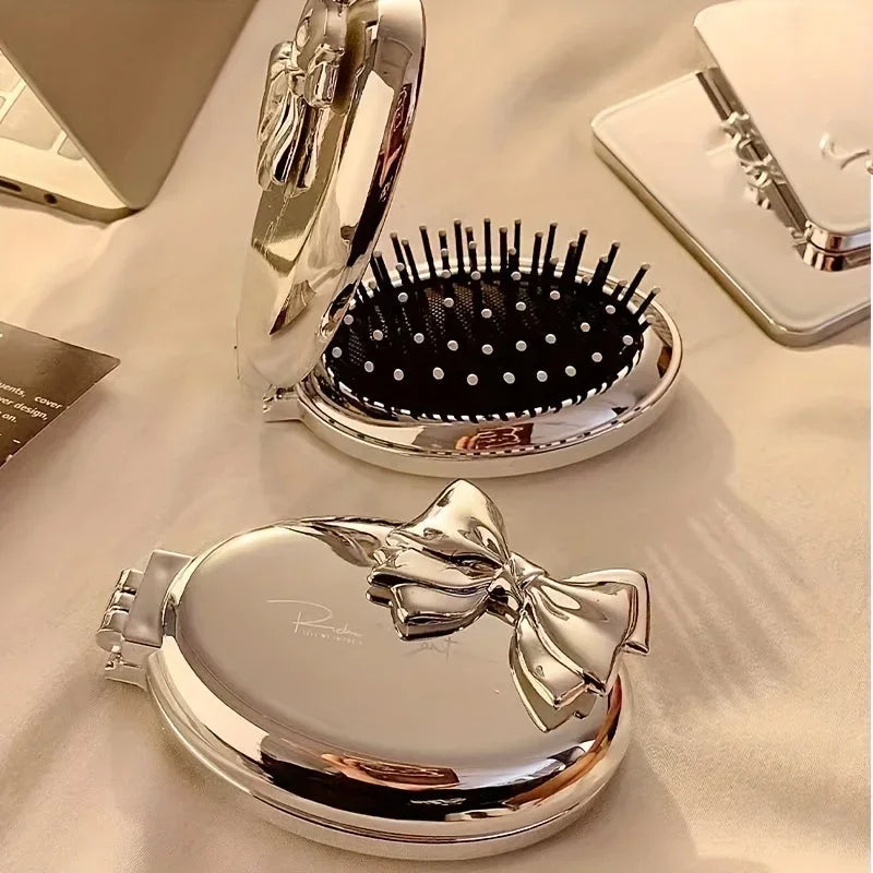 Portable Mini Hair Brush with Mirror – Compact Purse-Friendly Comb