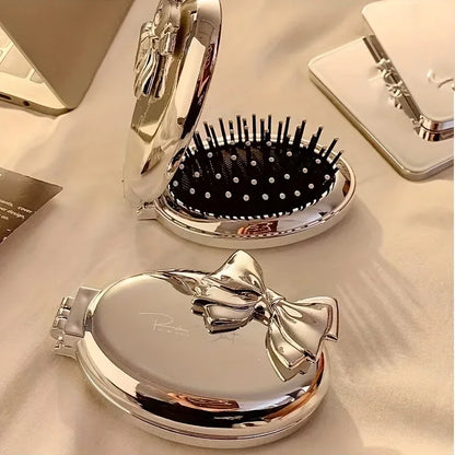 Portable Mini Hair Brush with Mirror – Compact Purse-Friendly Comb