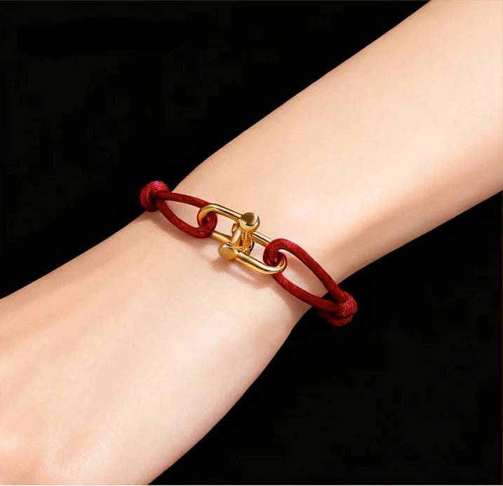 Adjustable Silk Rope Bracelet with Gold Charm