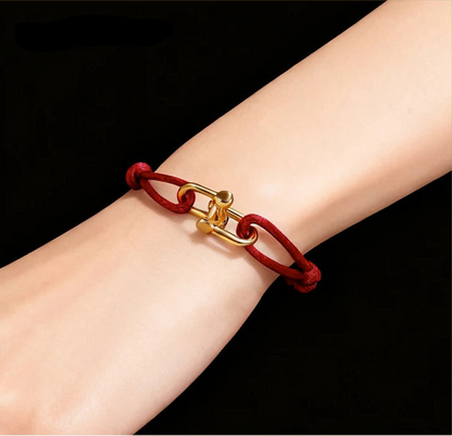 Adjustable Silk Rope Bracelet with Gold Charm