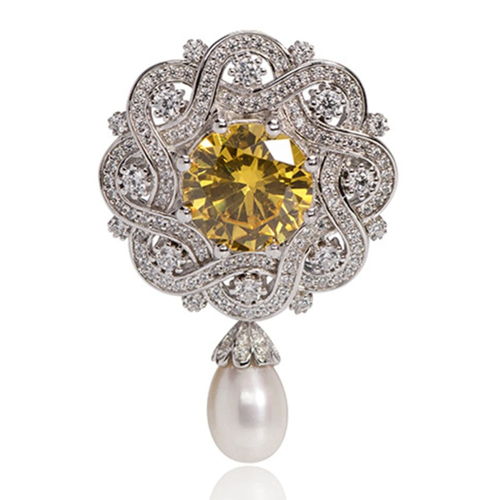 Luxury 925 Sterling Silver Brooch with High Carbon Diamond Stones