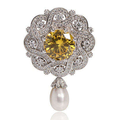 Luxury 925 Sterling Silver Brooch with High Carbon Diamond Stones