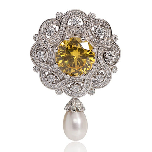 Luxury 925 Sterling Silver Brooch with High Carbon Diamond Stones