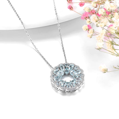 Luxury Aquamarine Circle Pendant – 925 Sterling Silver, Light Blue Sparkle
