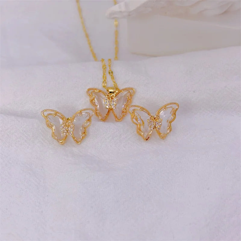 Elegant Butterfly Necklace & Earrings Set