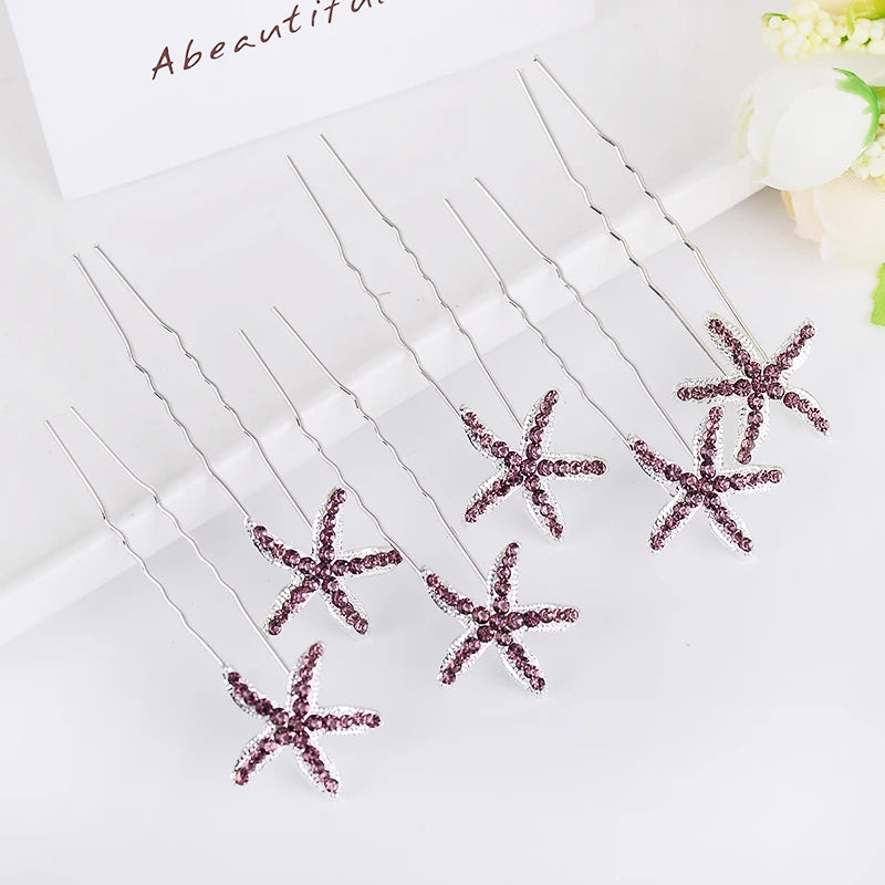 Crystal Starfish Hair Pins – 6-Piece Elegant Hair Accessory Set