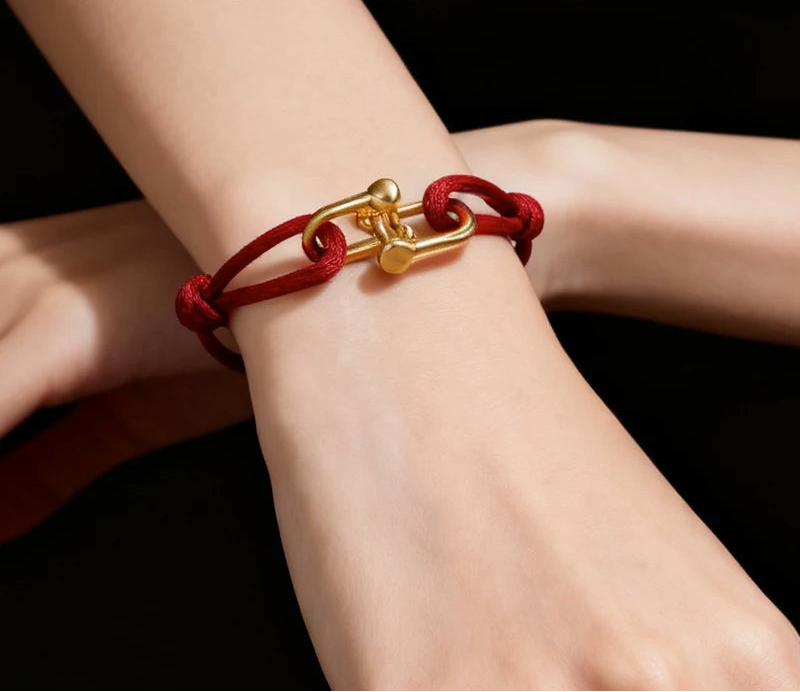 Adjustable Silk Rope Bracelet with Gold Charm