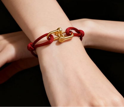 Adjustable Silk Rope Bracelet with Gold Charm