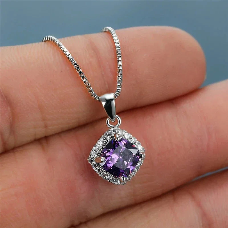 Elegant Cubic Zirconia Pendant Necklace - 925 sterling Silver Chain With Luxury Multi - Color Gemstones for Women