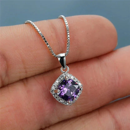 Elegant Cubic Zirconia Pendant Necklace - 925 sterling Silver Chain With Luxury Multi - Color Gemstones for Women