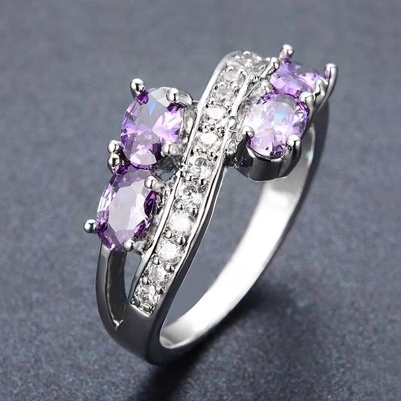 Elegant Purple Zirconia Ring – Luxurious Design with Sparkling Silver Shine
