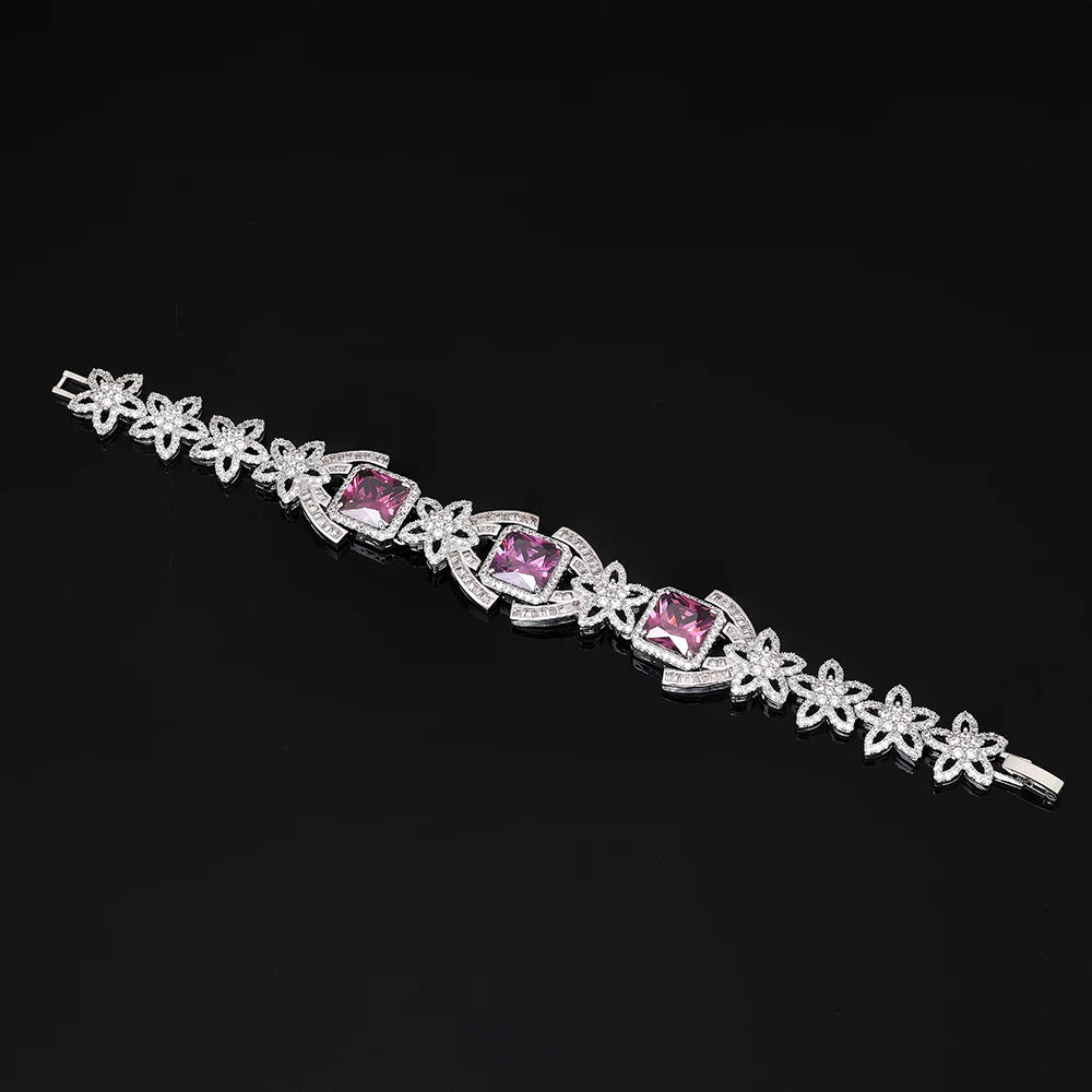 Royal Amethyst Crystal Jewelry Set – 4PCS Elegant Purple Zircon Necklace, Earrings, Bracelet & Ring for Evening, Wedding, or Gift