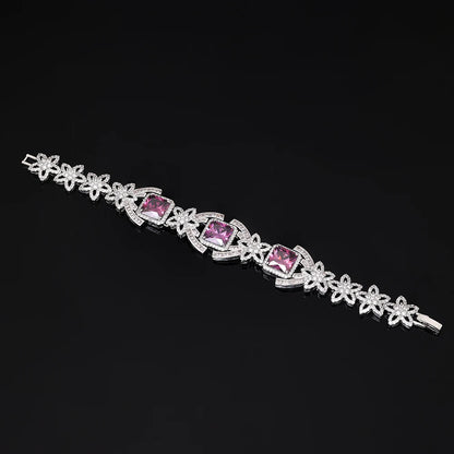 Royal Amethyst Crystal Jewelry Set – 4PCS Elegant Purple Zircon Necklace, Earrings, Bracelet & Ring for Evening, Wedding, or Gift