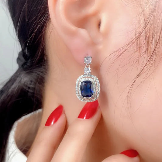 Luxury Dangle Earrings with Blue Zircon – Elegant and Dazzling Design